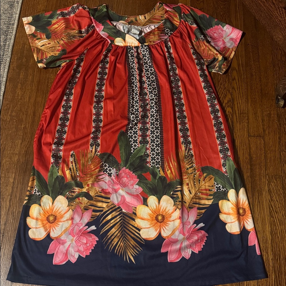 Easy, Essentials Red Floral Dress, Size XL